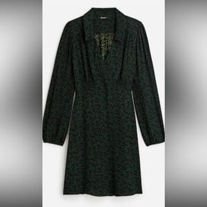 Madewell Dark Green Long Sleeve V-Neck Floral Dress